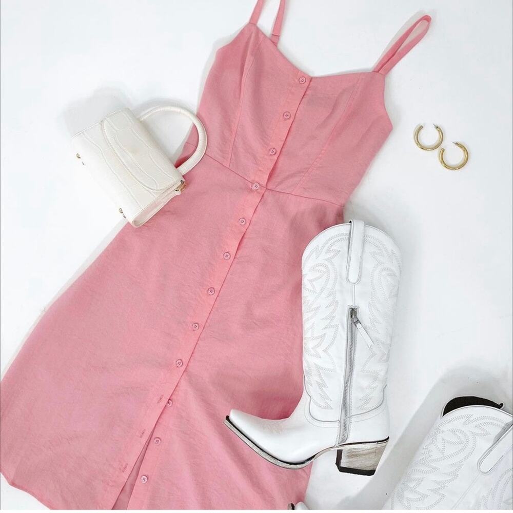 Kittenish Miss Vivi D Midi Button Down Dress in Barbie Pink Large